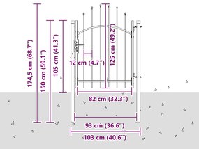 Portão de Jardim Cinzeto 100 x 125 cm 125 x 100 cm Aço