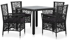 5 pcs conjunto de jantar para jardim vime PE preto