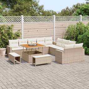 Conjunto de Sofá de Jardim com Almofadas Bege Rattan Poliuretano Acaci