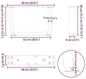 Mesa de jantar pernas 2 pcs forma de V 60x(30-31,3)cm aço preto