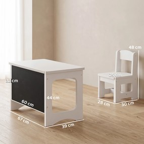 Mesa Infantil com Cadeira Tampo Reversível Mesa e Cadeira Infantil com Lousa para Desenho Crianças 3-6 Anos Branco