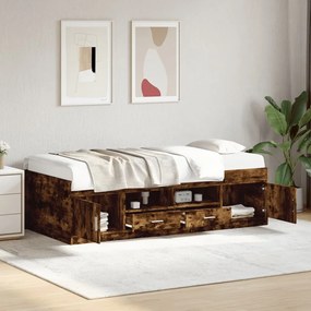 Sofá-cama com gavetas sem colchão 90x190 cm carvalho fumado