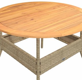 Mesa de jardim com tampo de acácia Ø110x71 cm vime PE bege