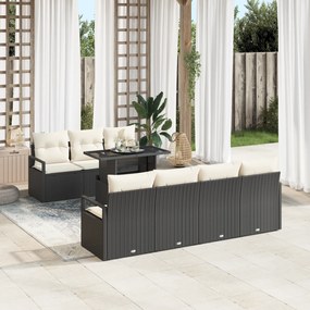 Conjunto de Sofá de Jardim vidaXL 8 Peças com Almofadas Preto Rattan P