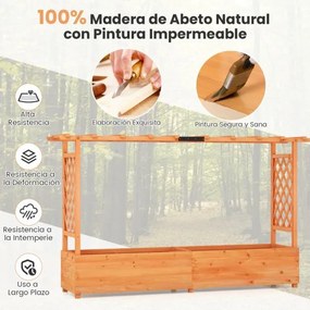 Floreira elevada de madeira com treliça em arco com Furo de drenagem Contentor para pátio 200 x 114 cm Laranja