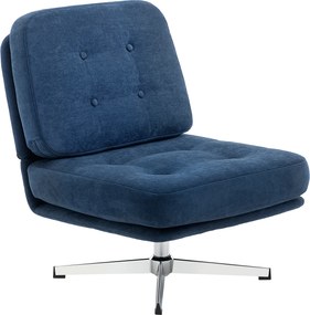 Poltrona de sala sem braços, cadeira giratória em tecido de chenille, assento largo, pés cruzados, 70 x 87 x 84 cm, azul escuro