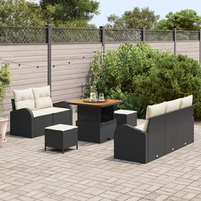 Conjunto de Sofá de Jardim de 8 Peças com Almofadas Preto Rattan Sinté