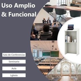 Suporte para pódio 58 x 40 x 116,5 cm com prateleira e orifícios para cabos Branco