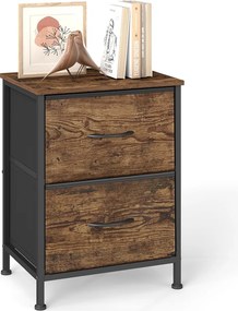 Mesa de cabeçeira com 2 gavetas forradas a tecido 30 x 39,6 x 52,2 cm Castanho-preto