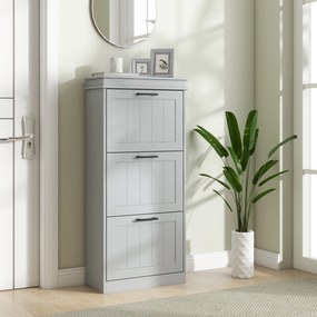 Sapateira, com 3 portas basculantes 54 x 24 x 117,5 cm, capacidade para 15 pares, prateleiras ajustáveis, cinzento