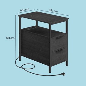 Mesa de cabeçeira com extensão elétrica, 2 gavetas 60 x 30 x 61 cm antracite-preto