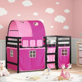 vidaXL Cama alta para criança com túnel 90x190 cm pinho maciço rosa