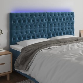 Cabeceira cama c/ luzes LED veludo 200x7x118/128cm azul-escuro