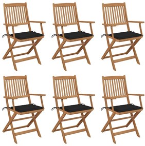 vidaXL Cadeiras de jardim dobráveis c/ almofadões 6 pcs acácia maciça