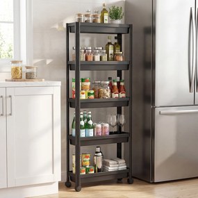 Carrinho de 5 prateleiras, estreito, com rodas suaves 54 x 18,5 x 124 cm em PP Organizador multifuncional para casa de banho, cozinha e lavandaria Pre