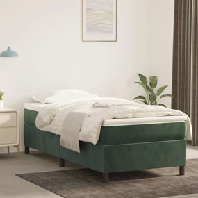 Estrutura de cama sem colchão 100x200 cm veludo verde-escuro