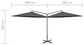 Guarda-sol de jardim duplo com poste de aço 600 cm antracite