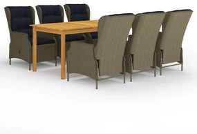 vidaXL 7 pcs conjunto de jantar para jardim castanho