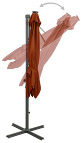 Guarda-sol jardim cantilever poste/luzes LED 250 cm terracotta