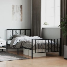 vidaXL Estrutura de cama com cabeceira e pés 107x203 cm metal preto