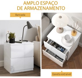 Mesa de Cabeceira Moderna Mesa de Cabeceira com 2 Gavetas Mesa de Cabeceira para Dormitório 40x34x45 cm Branco Brilhante