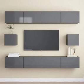 vidaXL 6 pcs conjunto de móveis de TV contraplacado cinzento brilhante