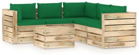 6 pcs conj. lounge jardim c/ almofadões madeira impreg. verde