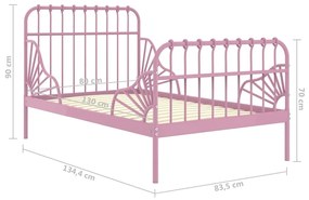 Estrutura de cama extensível em metal rosa 80x130/200 cm