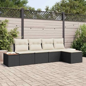 vidaXL Conjunto de Sofá de Jardim em 5 Peças com Almofadas Rattan Poly Preto Acácia