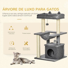 PawHut Arranhador para Gatos Altura 90 cm Torre para Gatos de 3 Níveis