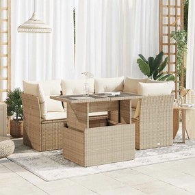 vidaXL 5 pcs conjunto de sofás p/ jardim com almofadões vime PE bege