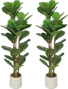 Conjunto de 2 plantas artificiais de 120 cm: figueira-lira artificial com vaso de plástico e tronco de madeira maciça, verde
