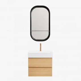 Conjunto De Móvel De Casa De Banho Em Madeira E Chapa De Freixo Com Lavatório Integrado Ona Madeira Natural & Oval Com Prateleira Preto - Sklum