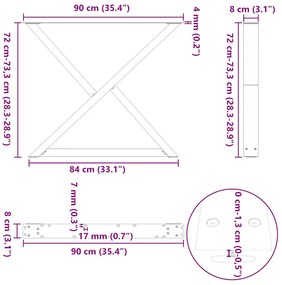Pés para mesa de jantar 2 peças aço natural 90x(72-73,3) cm aço