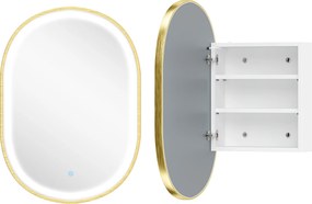 Armário de Casa de Banho com Espelho e Luzes LED de 3 Cores Armário de Parede Oval com Memória e Função Antivapor Dourado