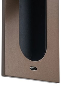 Candeeiro de Parede Moderno Bronze Escuro Incl. LED e Porta USB-C - Hilton