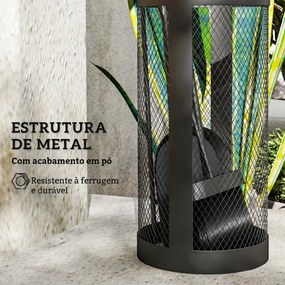 Conjunto para Lareira de 5 Peças em Metal com Escova, Pá, Tenaz, Atiçador e Suporte Ø16 x 33,5 cm Preto