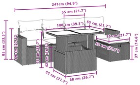 6 pcs conjunto de sofás p/ jardim com almofadões vime PE bege