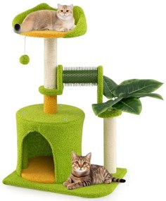 Árvore para gatos fofa para gatos adultos Torre para gatinhos de vários níveis com folhas artificiais - Verde