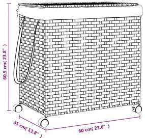 Cesto para roupa suja com rodas 60x35x60,5 cm vime branco