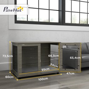 Gaiola para cães 2 em 1: mesa auxiliar com almofada de pelúcia com capa removível e porta com fecho de segurança, 100 x 60 x 73,5 cm, cinzenta