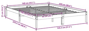 Cama extra longa sem colchão 140x220 cm madeira de pinho maciça