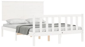 Estrutura de cama com cabeceira 140x190cm madeira maciça branco