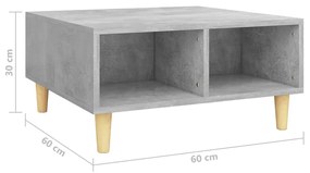 Mesa de centro 60x60x30 cm contraplacado cinzento cimento