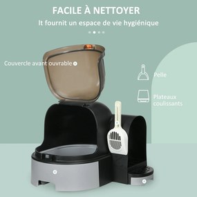 Caixa de areia fechada para gatos 52 x 60 x 42 cm, com compartimento inferior removível para facilitar a limpeza; pá incluída cinzento e preto