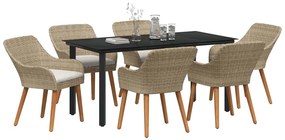 Conjunto de Jantar de Jardim 7 Peças Bege em Rattan e Poliéster