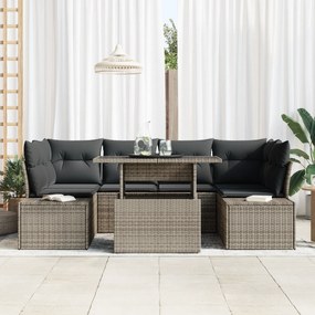 Conjunto de Sofás para Jardim com 7 Peças e Almofadas Cinzento em Ratt