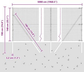 Cerca de Arame Soldado com 13 Postes 1.4x50 m Aço Galvanizado