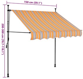 Toldo retrátil manual com LED 150 cm amarelo e azul