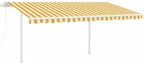 Toldo retrátil automático com postes 4,5x3 m amarelo e branco